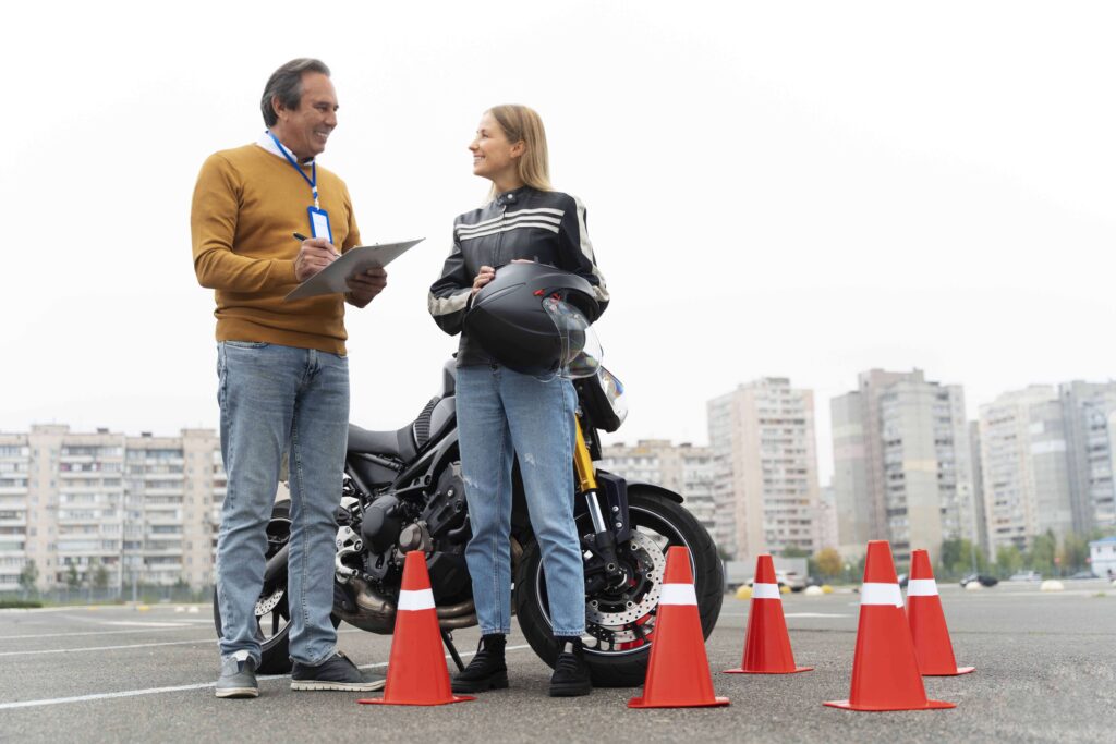 woman motorcycle driving-test
